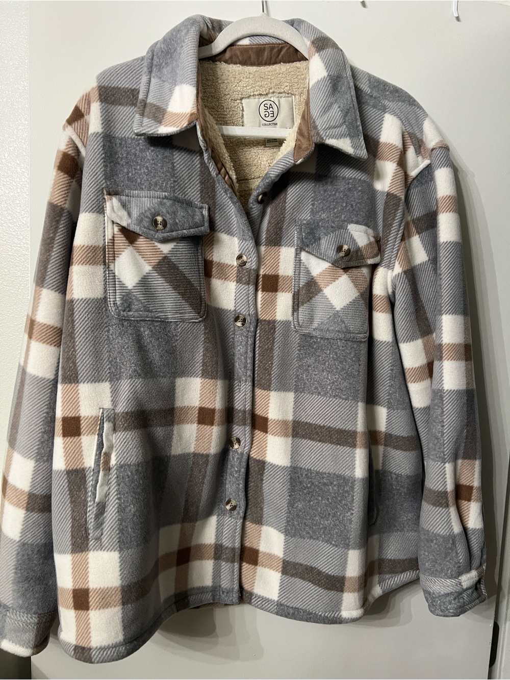 Sage Plaid Sherpa-Lined Jacket - Gray, Brown & Cream